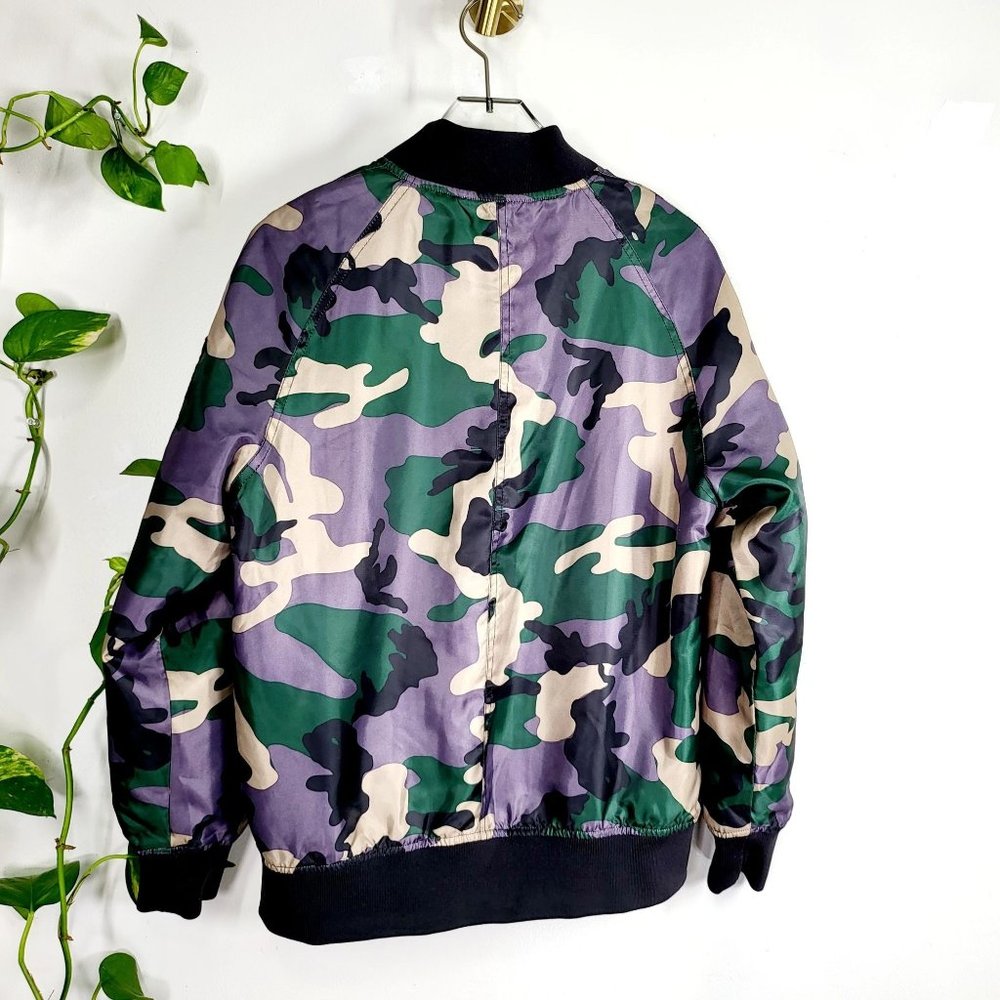 ANTHRO x SILENCE + NOISE Rita Camouflage Lightweight Bomber Jacket MEDIUM Satin - Picture 12 of 13